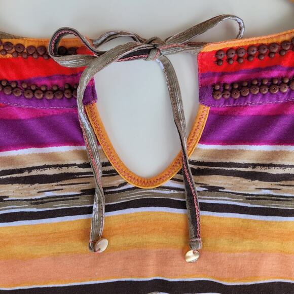 Tommy Hilfiger Striped Midi Dress Beaded Neckline Keyhole Back Multi Size L - Picture 5 of 12